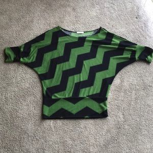 Green Blouse with black zig zag stripes